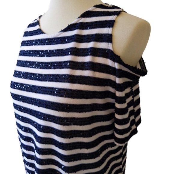 Chico's Cold Shoulder Striped Sequin Top L - Picture 2 of 6